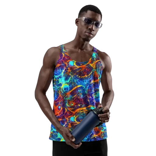 Blue Fire Matrix on a Men's Tank Top