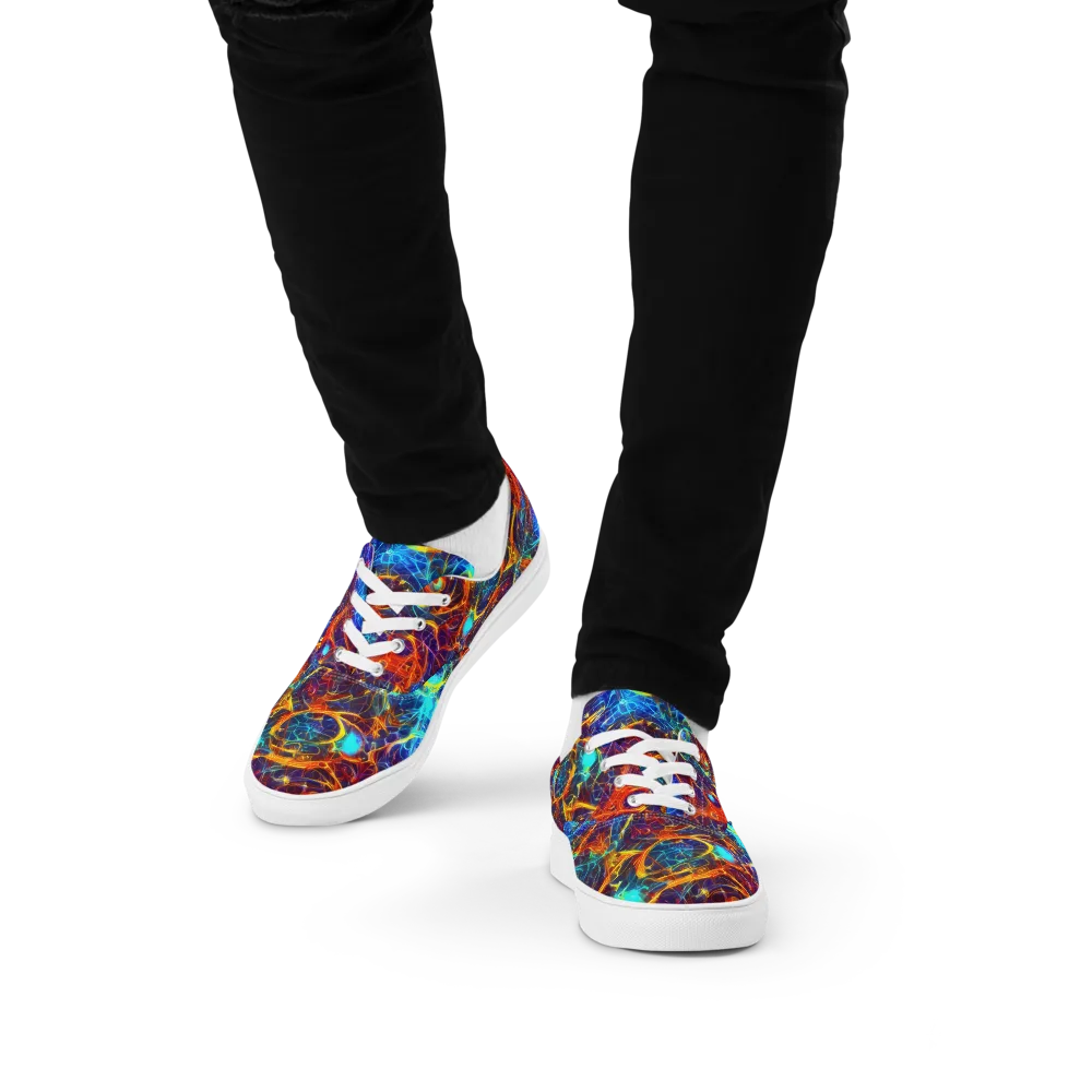 Blue Fire Matrix on Men's Lace-Up Canvas Shoes — Front