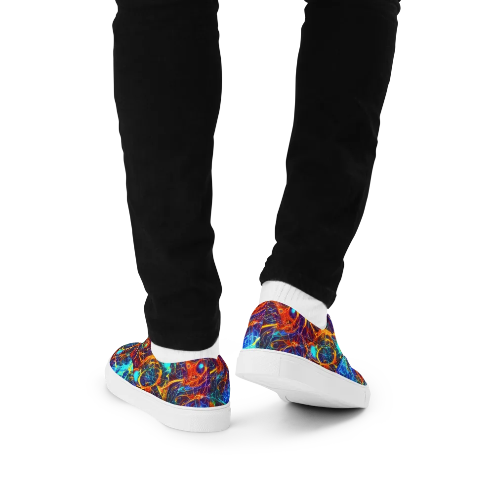 Blue Fire Matrix on Men's Lace-Up Canvas Shoes — Back