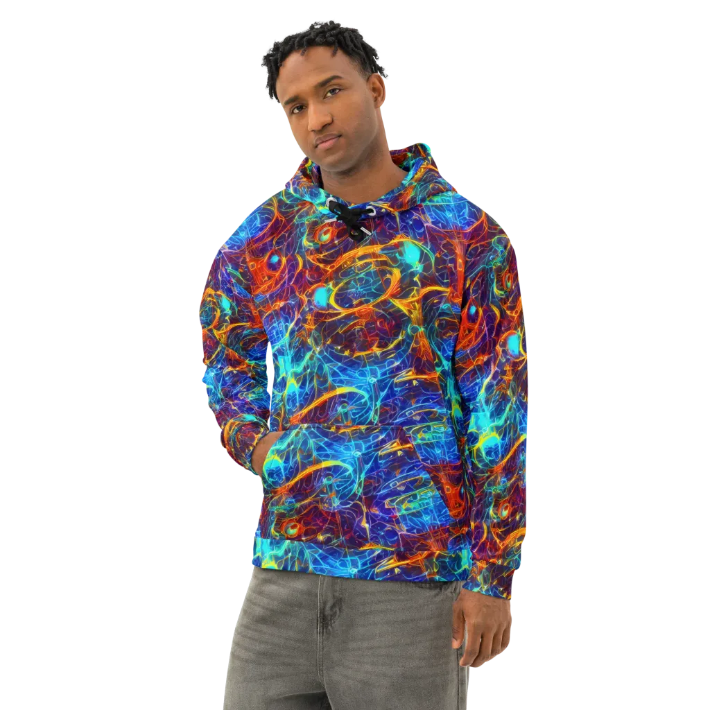 Blue Fire Matrix on Cotton Hoodie — Left Front