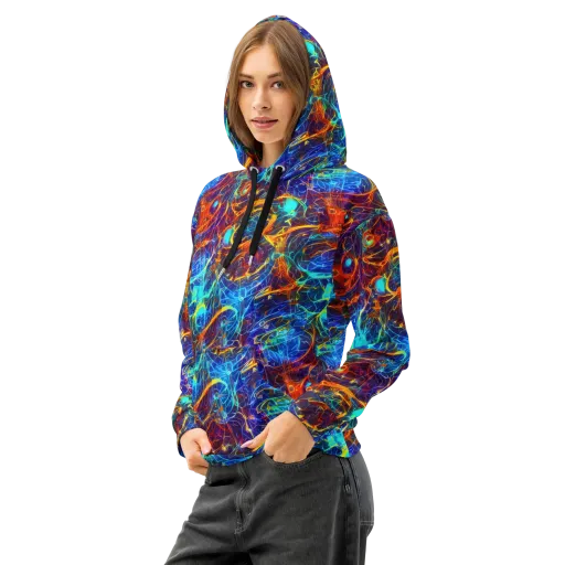 Blue Fire Matrix on a Cotton Hoodie