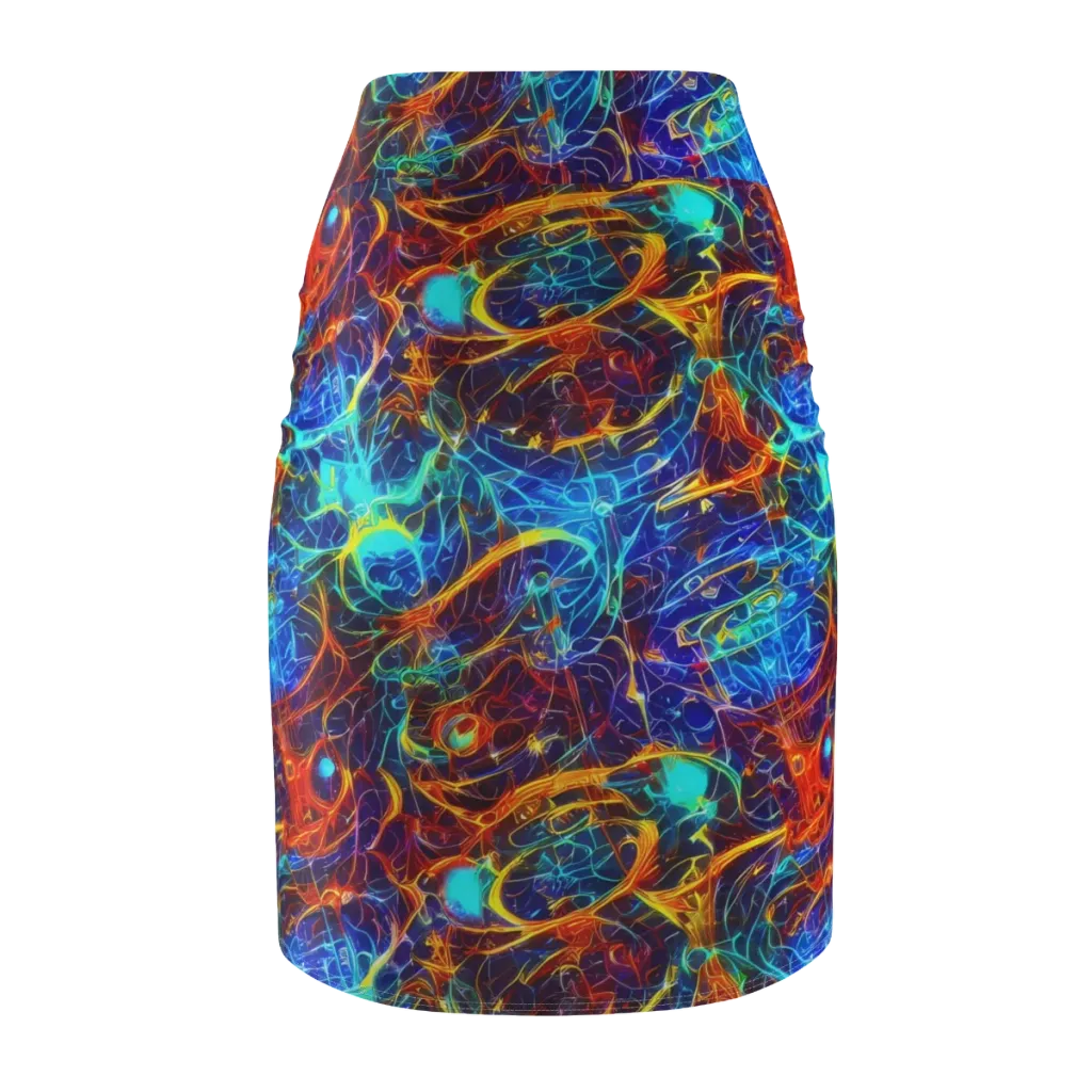 Blue Fire Matrix on Pencil Skirt — Back