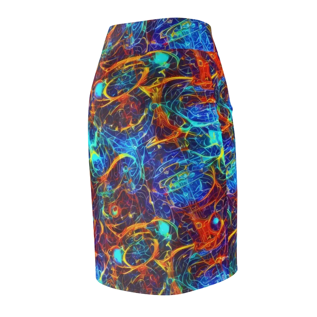 Blue Fire Matrix on Pencil Skirt — Back Side