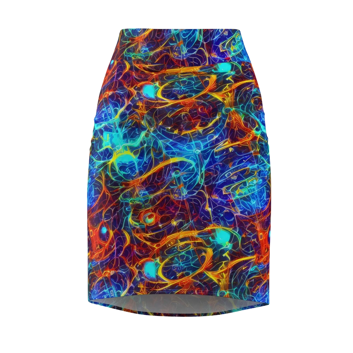 Blue Fire Matrix on Pencil Skirt — Front
