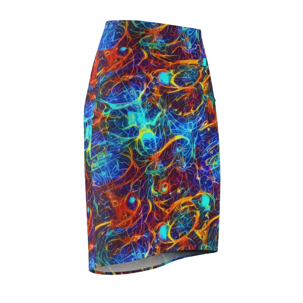 Blue Fire Matrix on Pencil Skirt — Front Side