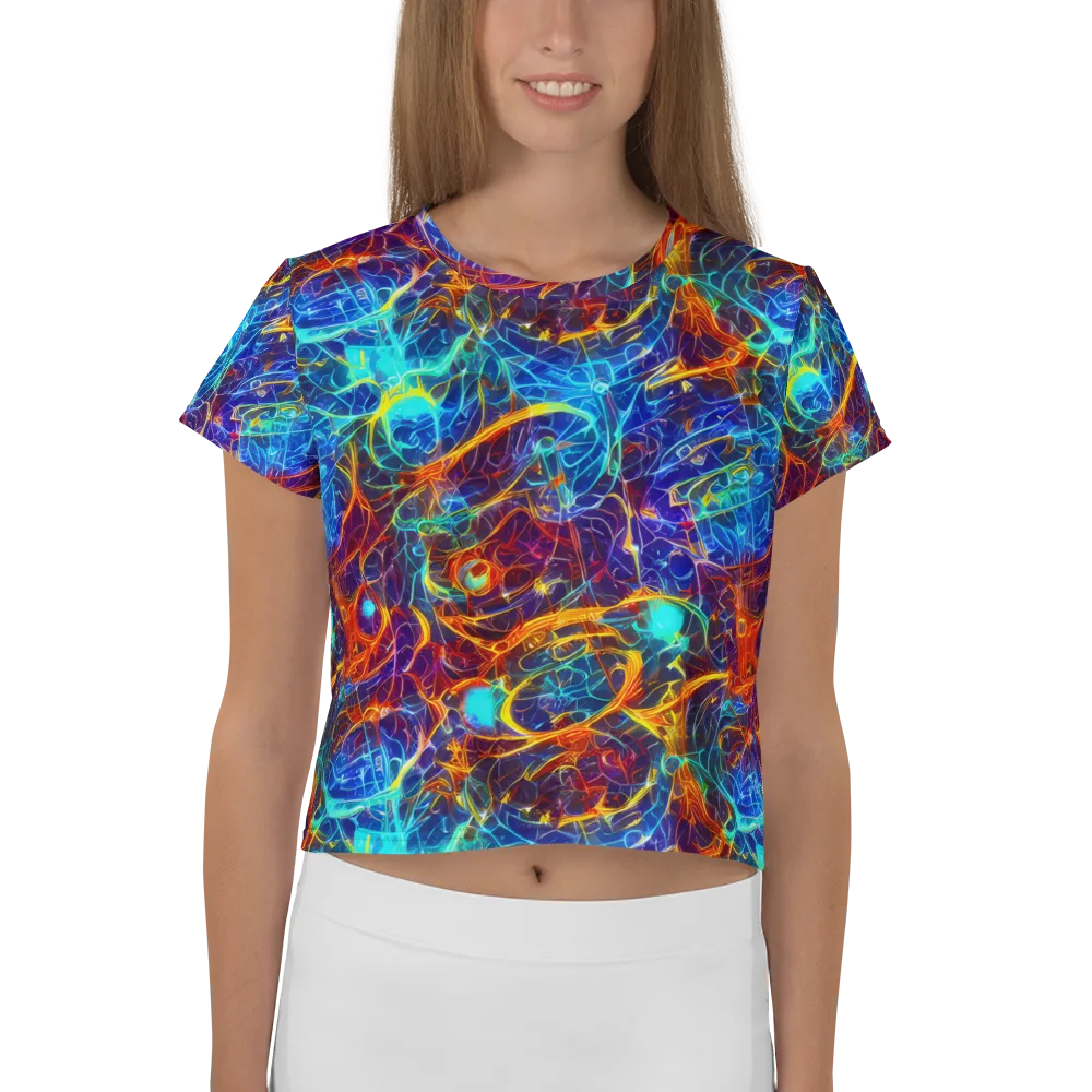Blue Fire Matrix on Crop Tee — Front