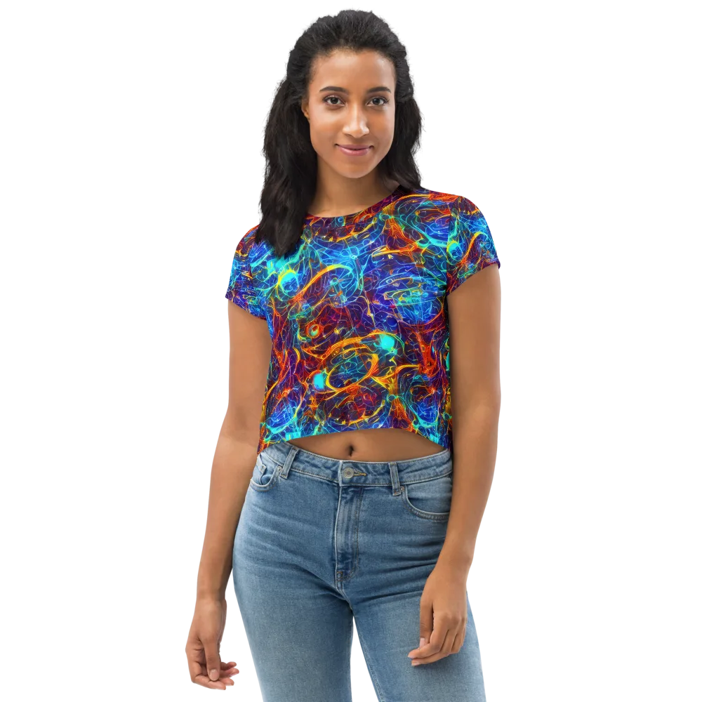 Blue Fire Matrix on Crop Tee — Front