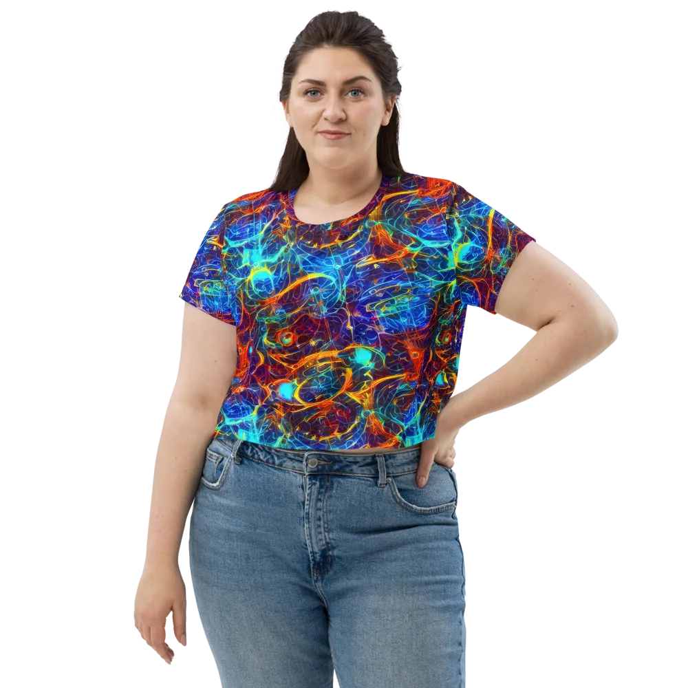 Blue Fire Matrix on Crop Tee — Front