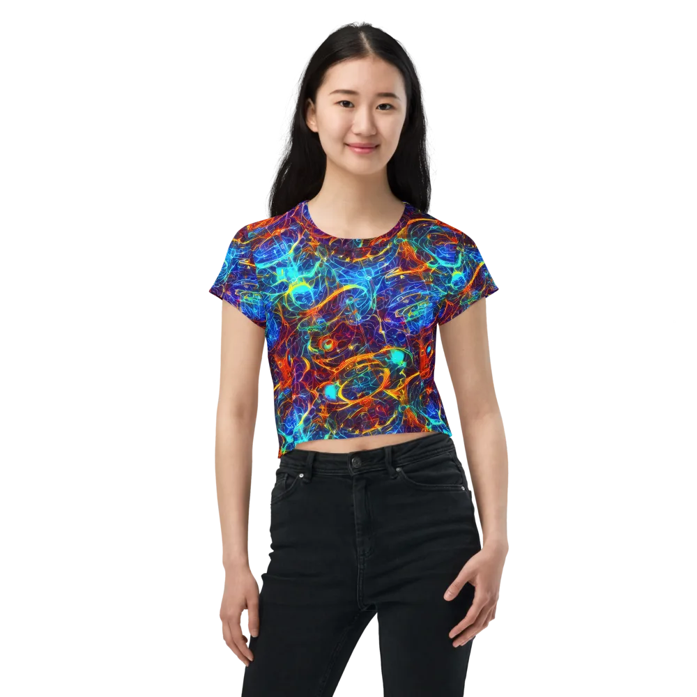 Blue Fire Matrix on Crop Tee — Front
