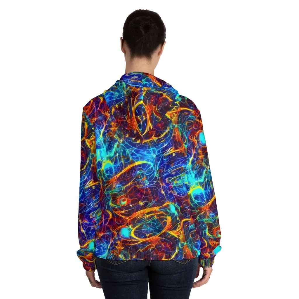 Blue Fire Matrix on Women's Full-Zip Hoodie — Back On Person