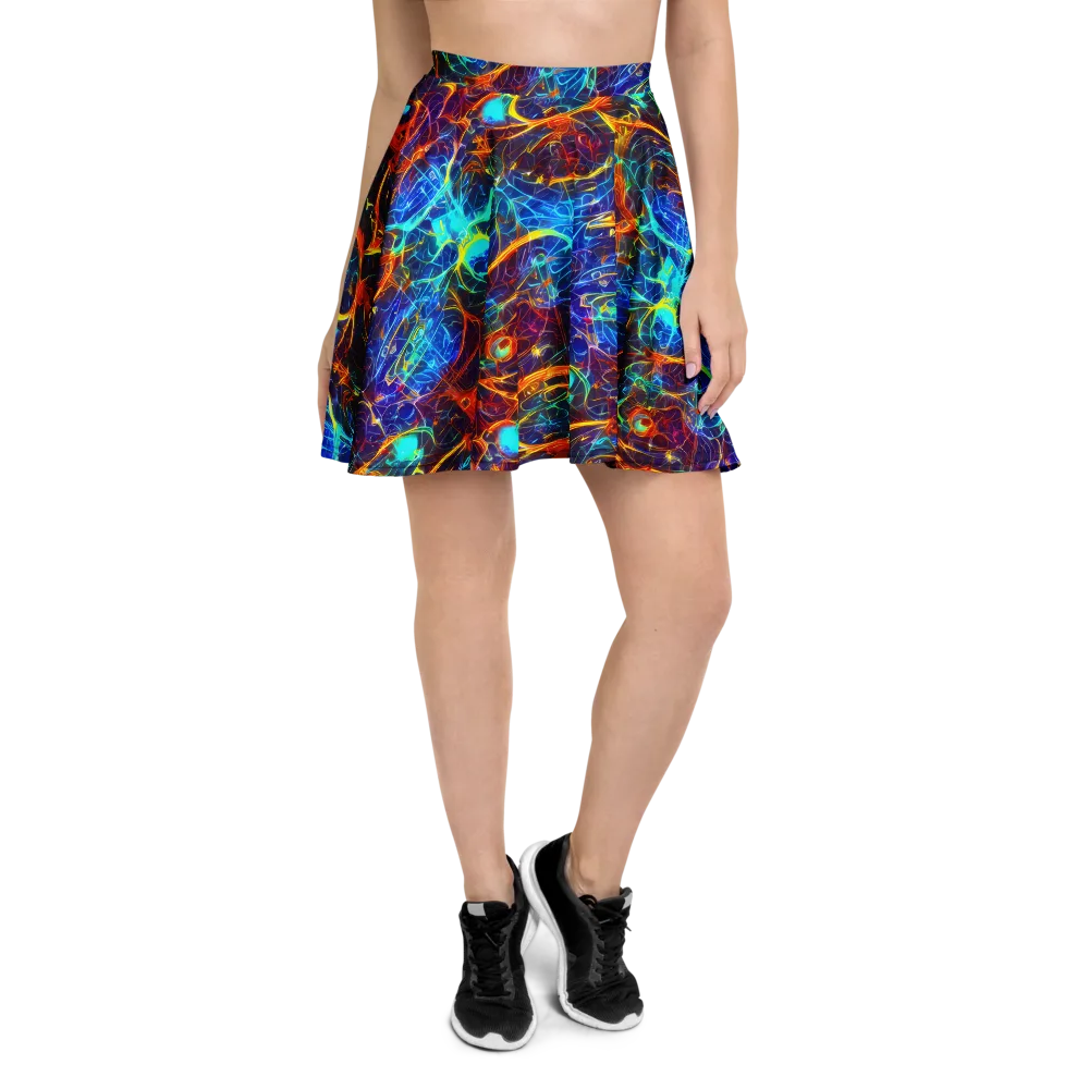 Blue Fire Matrix on Skater Skirt — Front