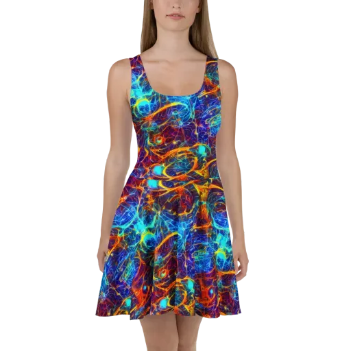 Blue Fire Matrix on a Skater Dress