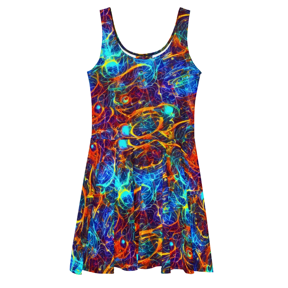 Blue Fire Matrix on Skater Dress — Front