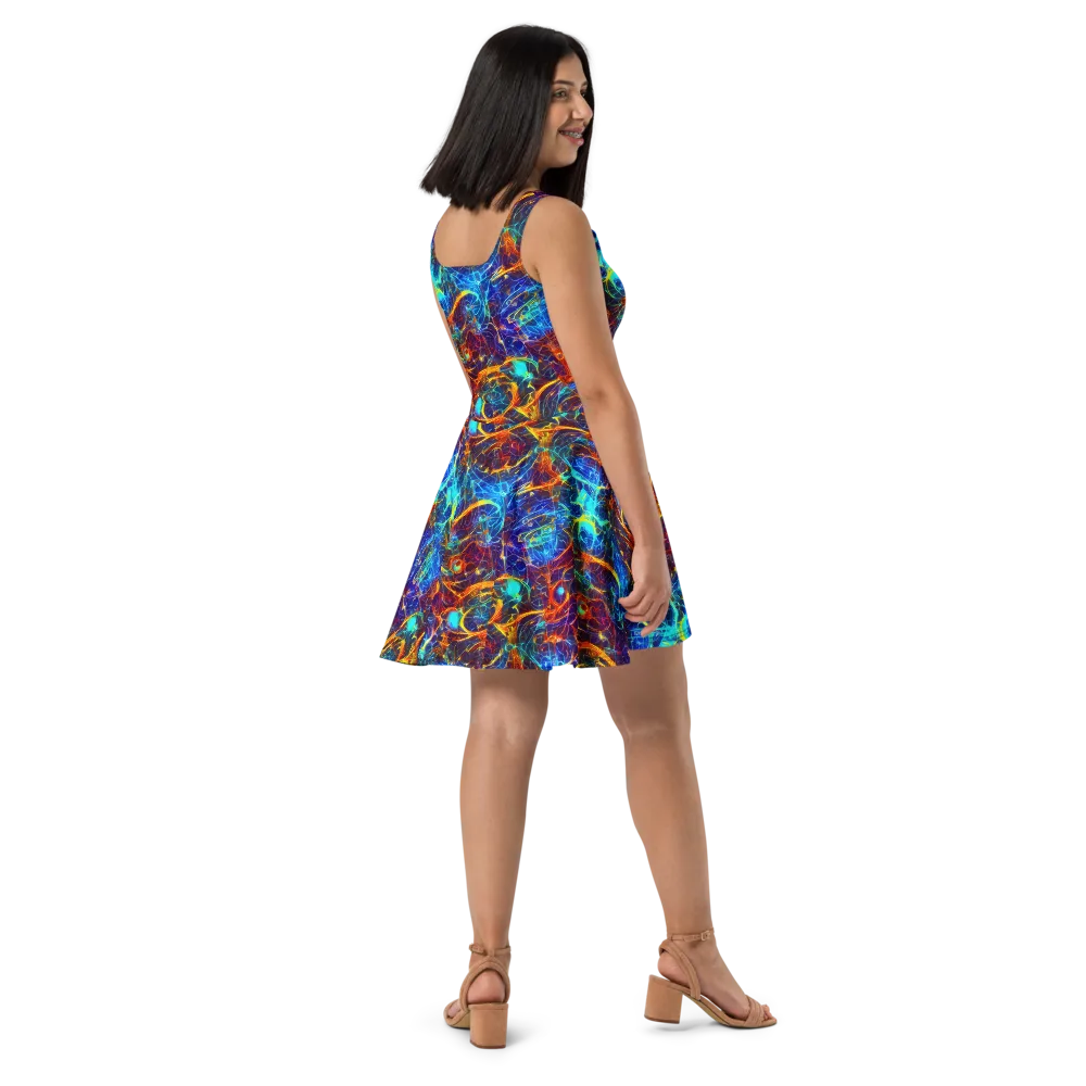 Blue Fire Matrix on Skater Dress — Right