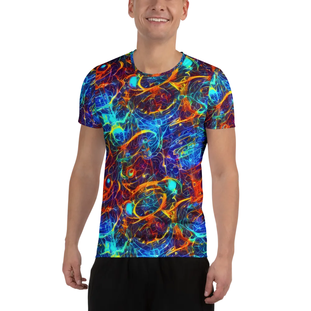Blue Fire Matrix on Men's Athletic T-Shirt — Front