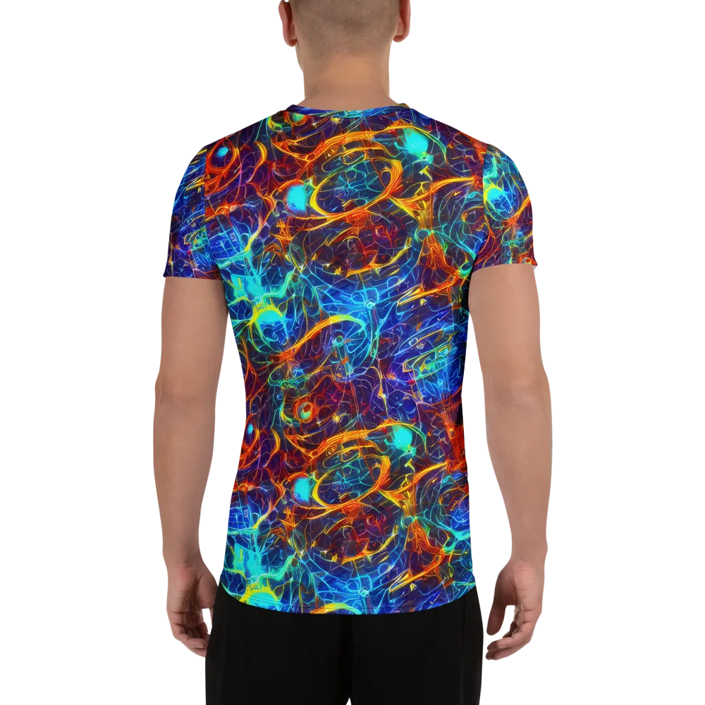 Blue Fire Matrix on Men's Athletic T-Shirt — Back