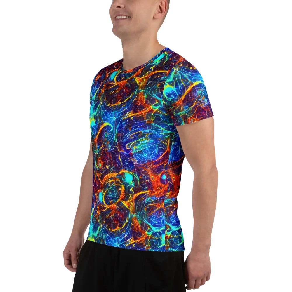 Blue Fire Matrix on Men's Athletic T-Shirt — Left