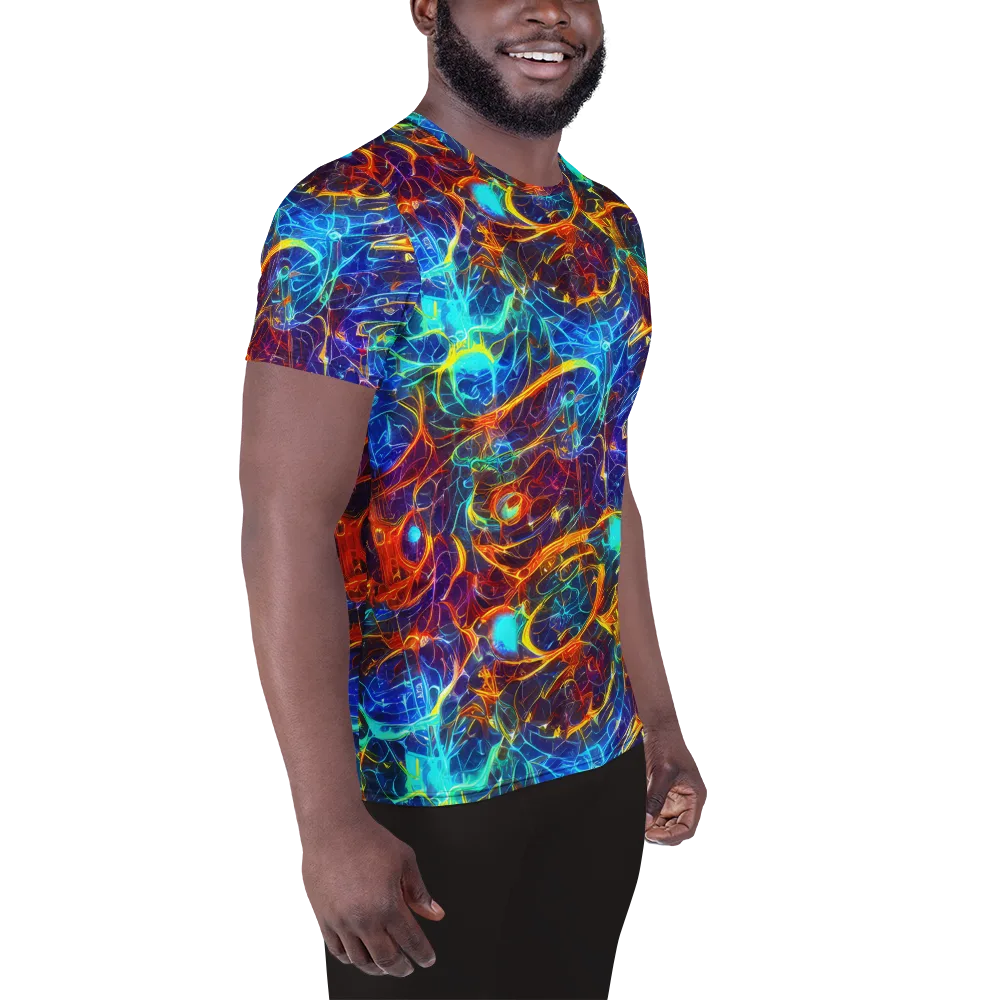 Blue Fire Matrix on Men's Athletic T-Shirt — Right