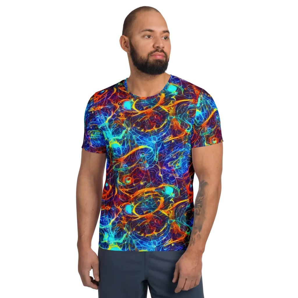 Blue Fire Matrix on Men's Athletic T-Shirt — Front