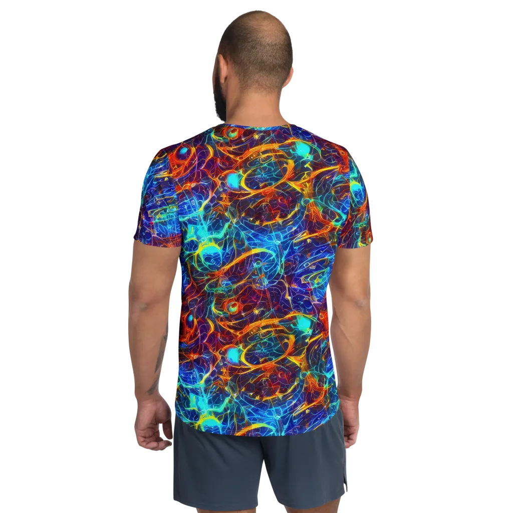 Blue Fire Matrix on Men's Athletic T-Shirt — Back
