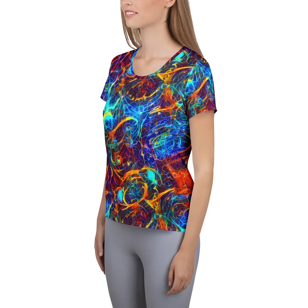 Blue Fire Matrix on Women's Athletic T-Shirt — Left