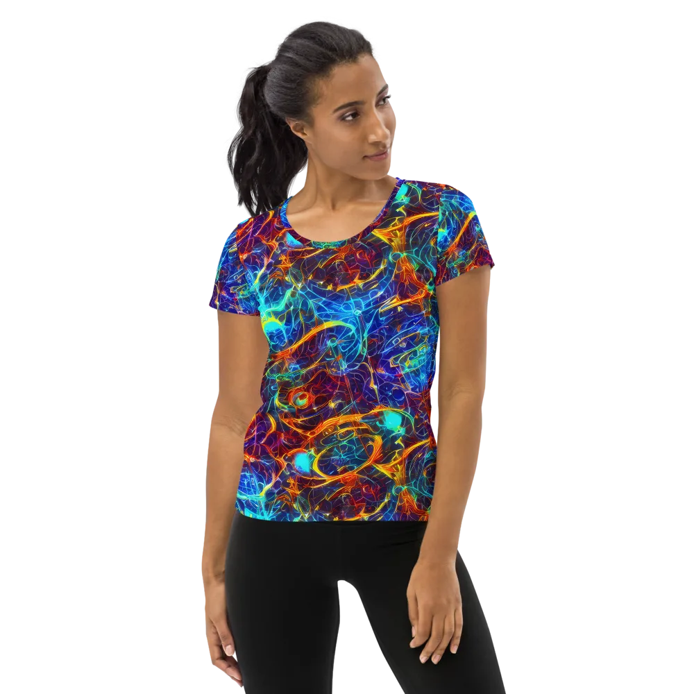 Blue Fire Matrix on Women's Athletic T-Shirt — Front