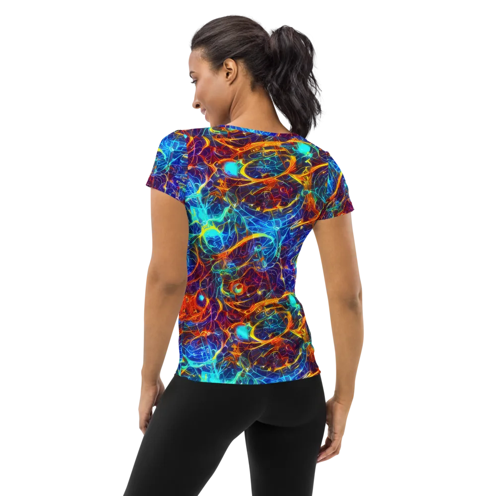 Blue Fire Matrix on Women's Athletic T-Shirt — Back