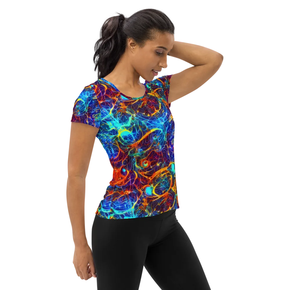 Blue Fire Matrix on Women's Athletic T-Shirt — Right