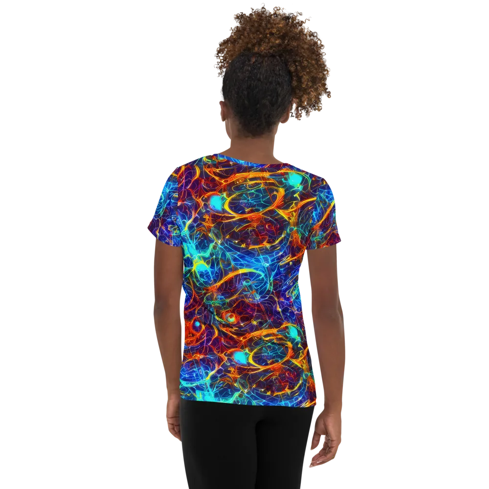 Blue Fire Matrix on Women's Athletic T-Shirt — Back