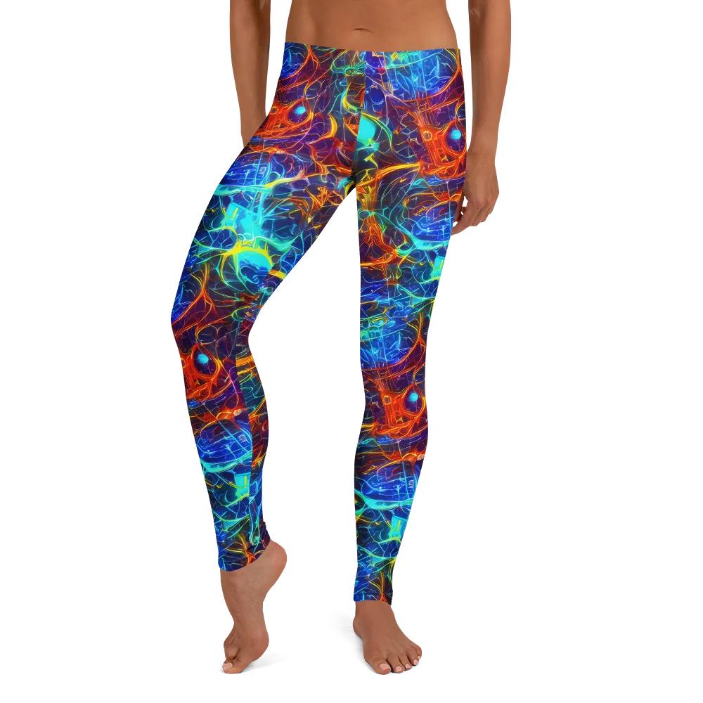 Blue Fire Matrix on Leggings — Front