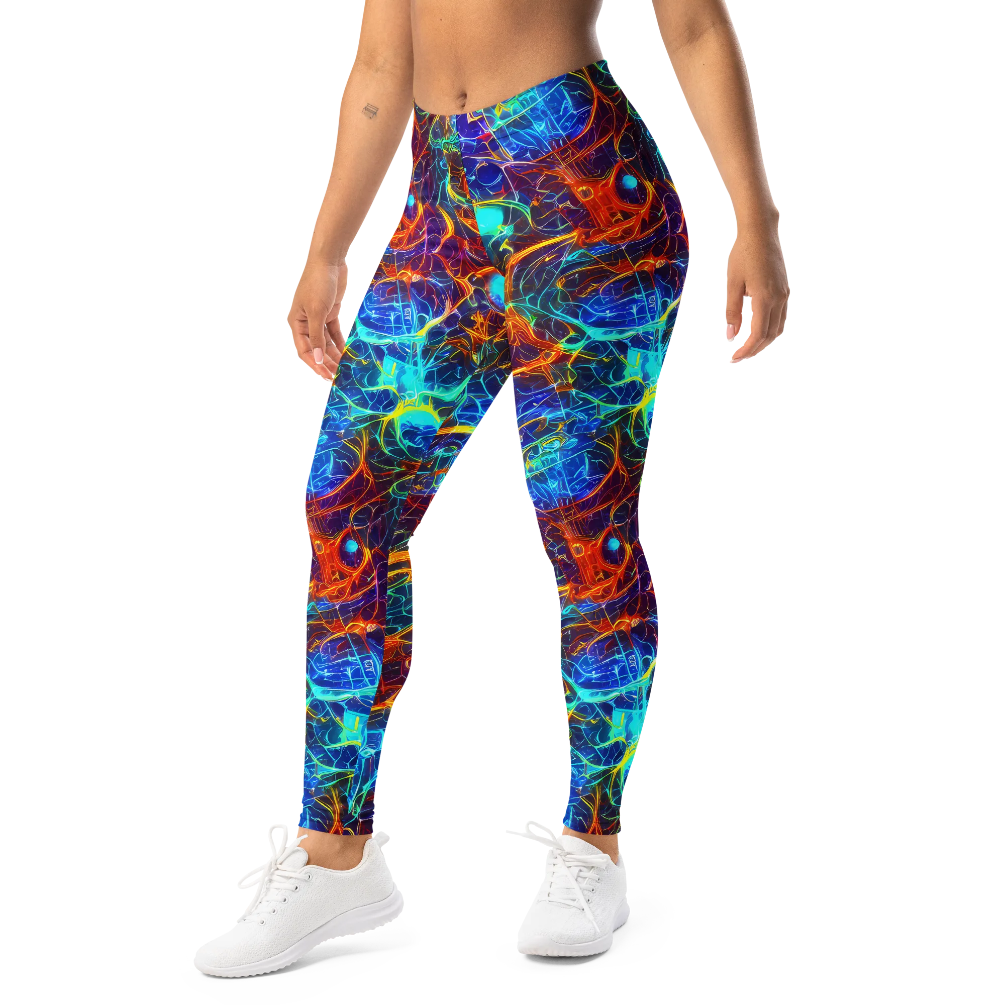 Blue Fire Matrix on Leggings — Left Front