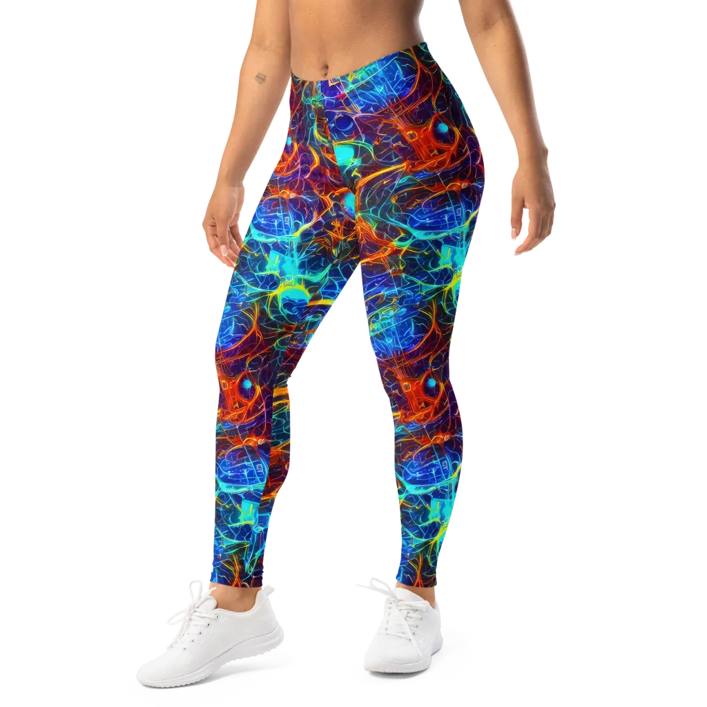 Blue Fire Matrix on Leggings — Left Front
