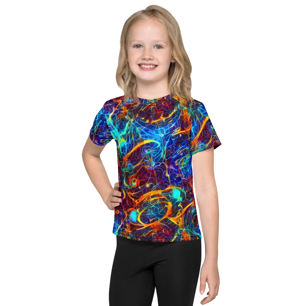 Blue Fire Matrix on Kids Crew Neck T-Shirt — Front