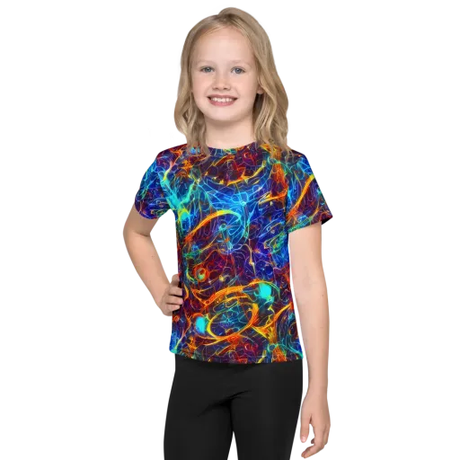 Blue Fire Matrix on a Kids Crew Neck T-Shirt