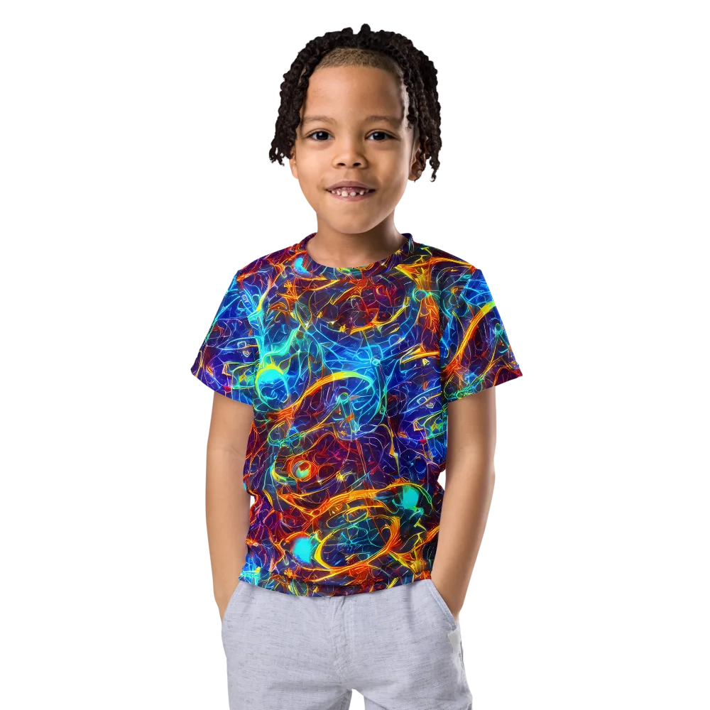 Blue Fire Matrix on Kids Crew Neck T-Shirt — Front