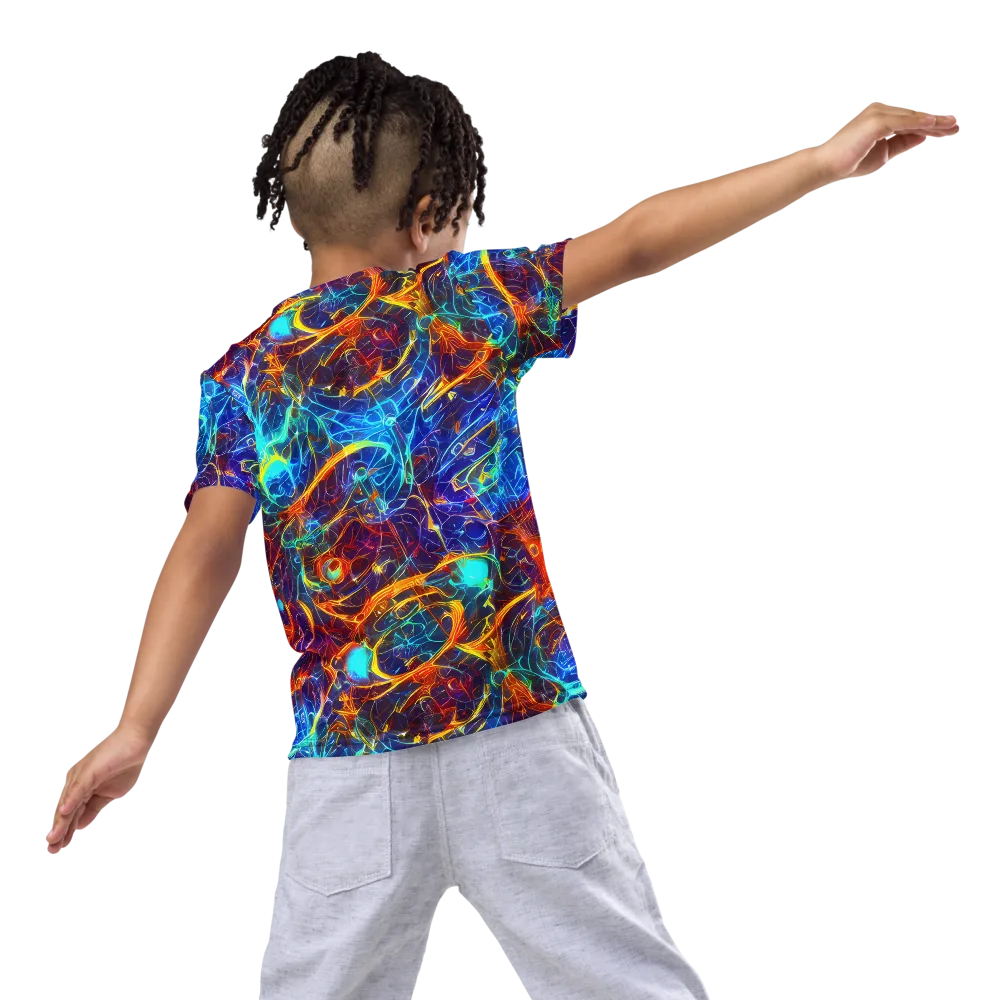 Blue Fire Matrix on Kids Crew Neck T-Shirt — Back