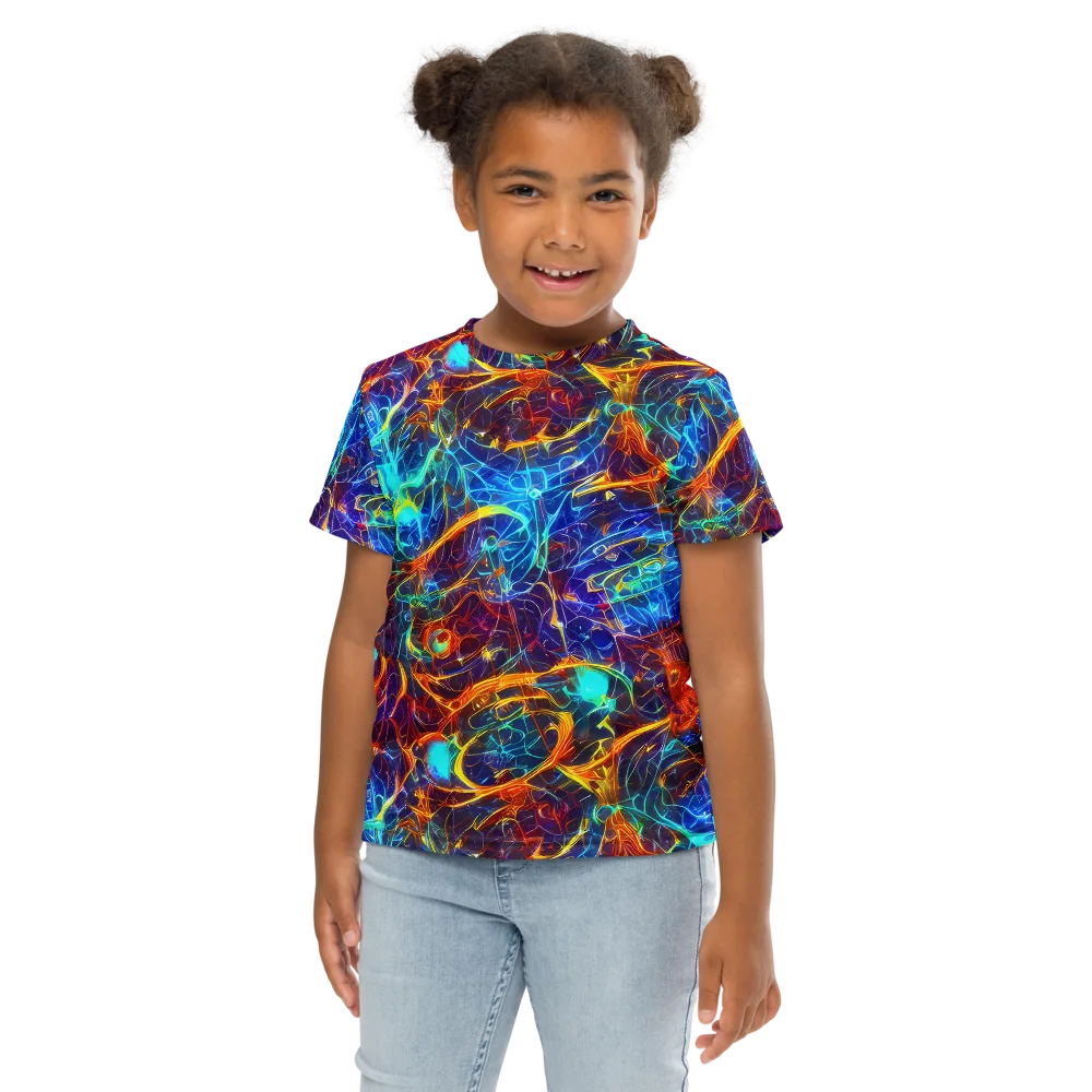 Blue Fire Matrix on Kids Crew Neck T-Shirt — Front