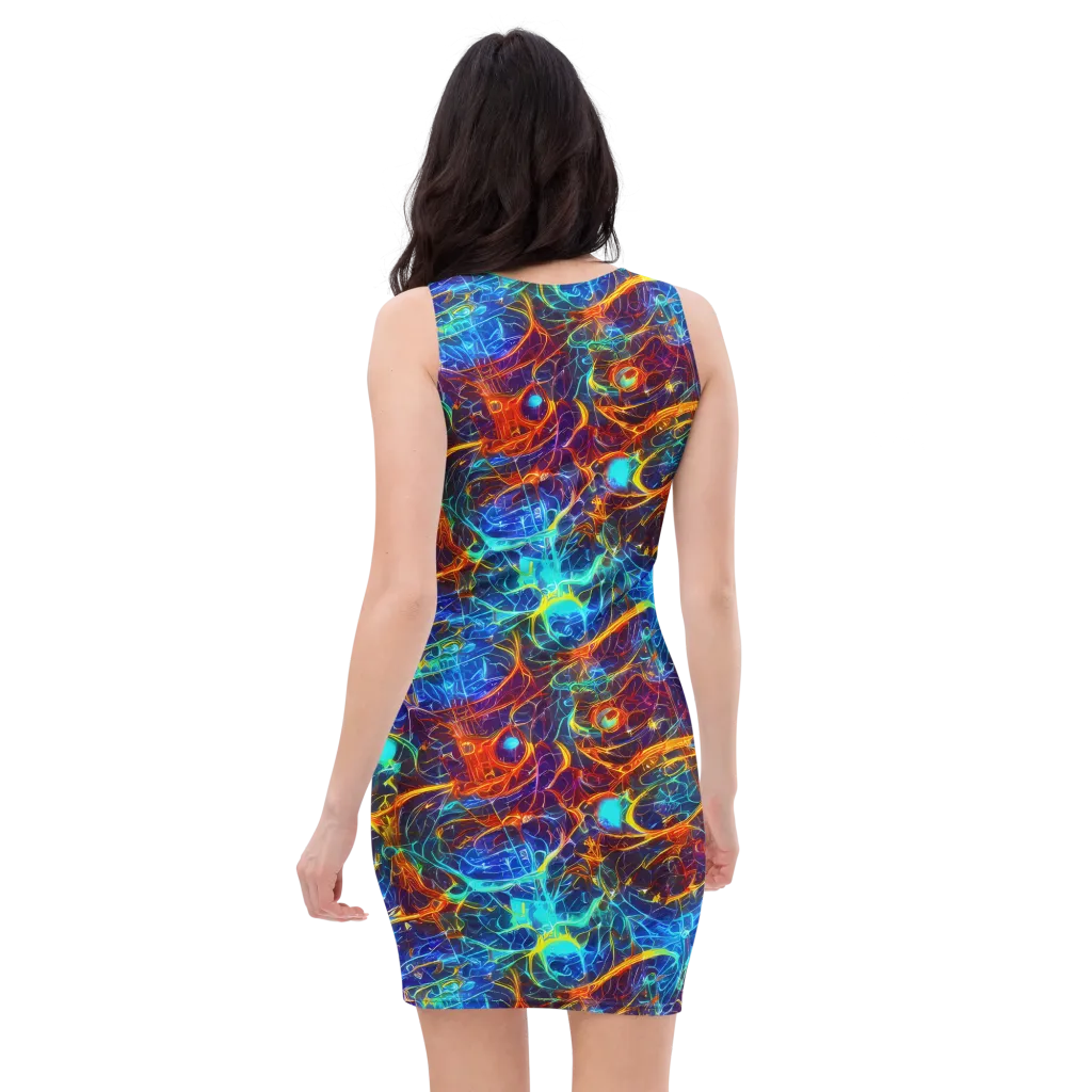 Blue Fire Matrix on Bodycon Dress — Back