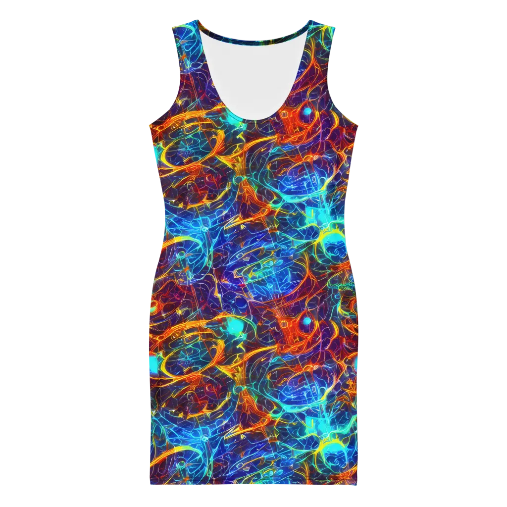 Blue Fire Matrix on Bodycon Dress — Front