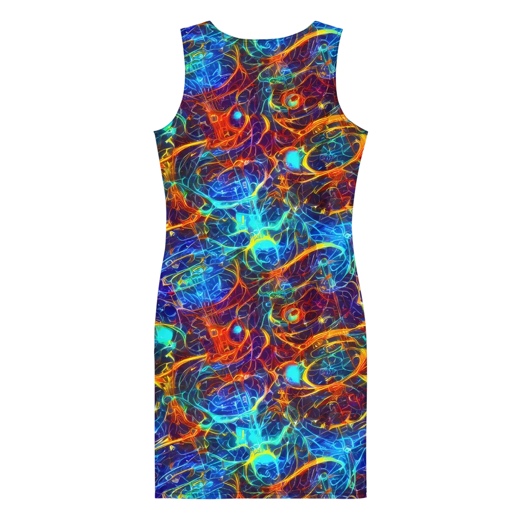 Blue Fire Matrix on Bodycon Dress — Back