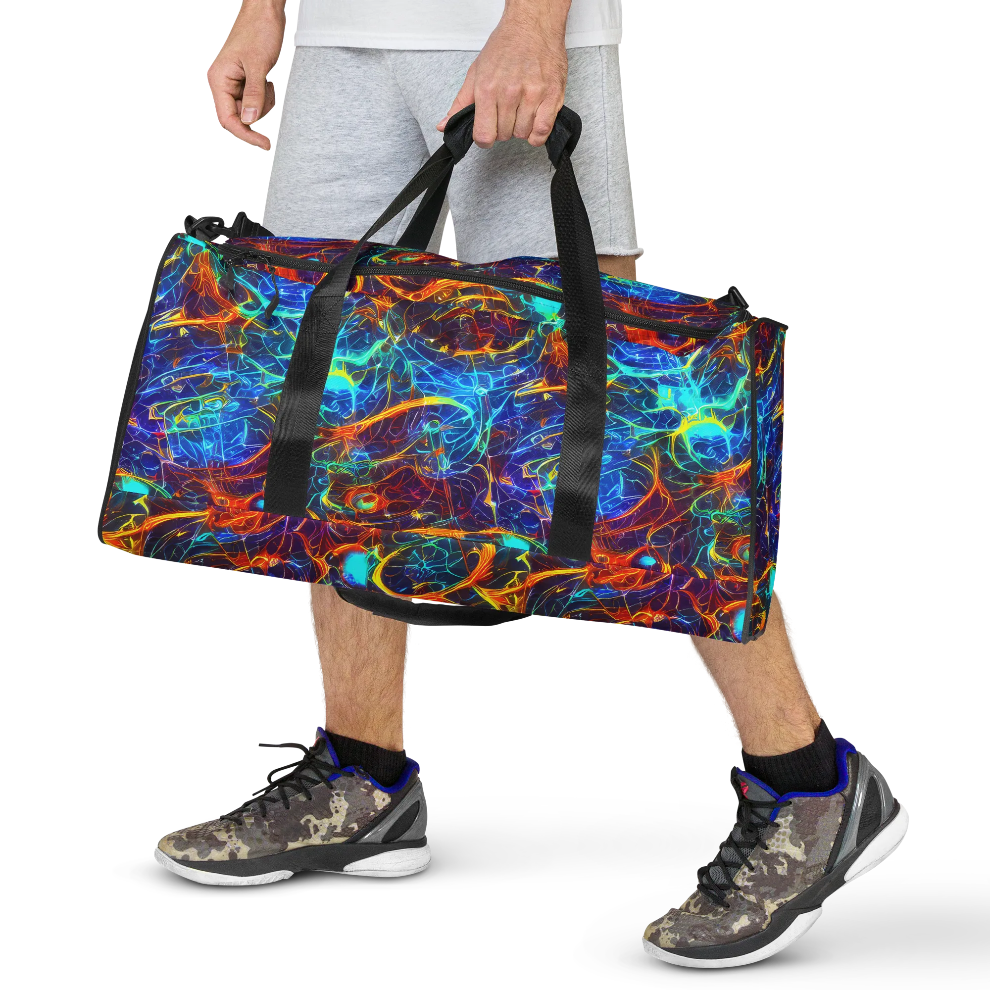 Blue Fire Matrix on Duffle Bag — Front