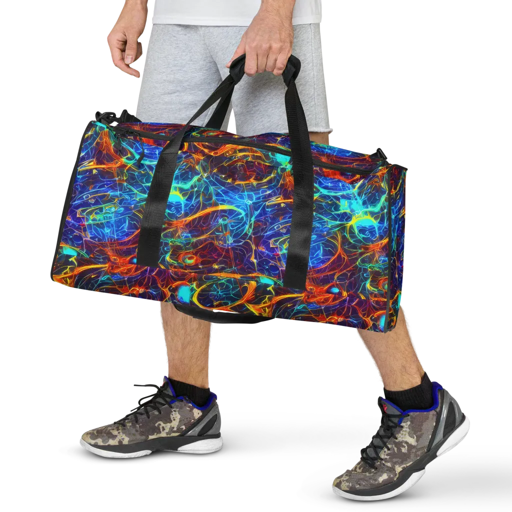 Blue Fire Matrix on Duffle Bag — Front