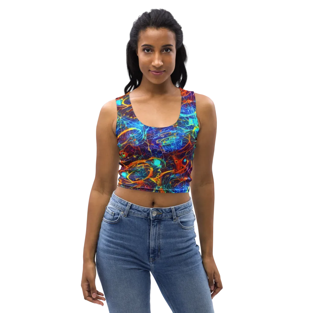 Blue Fire Matrix on Crop Top — Front