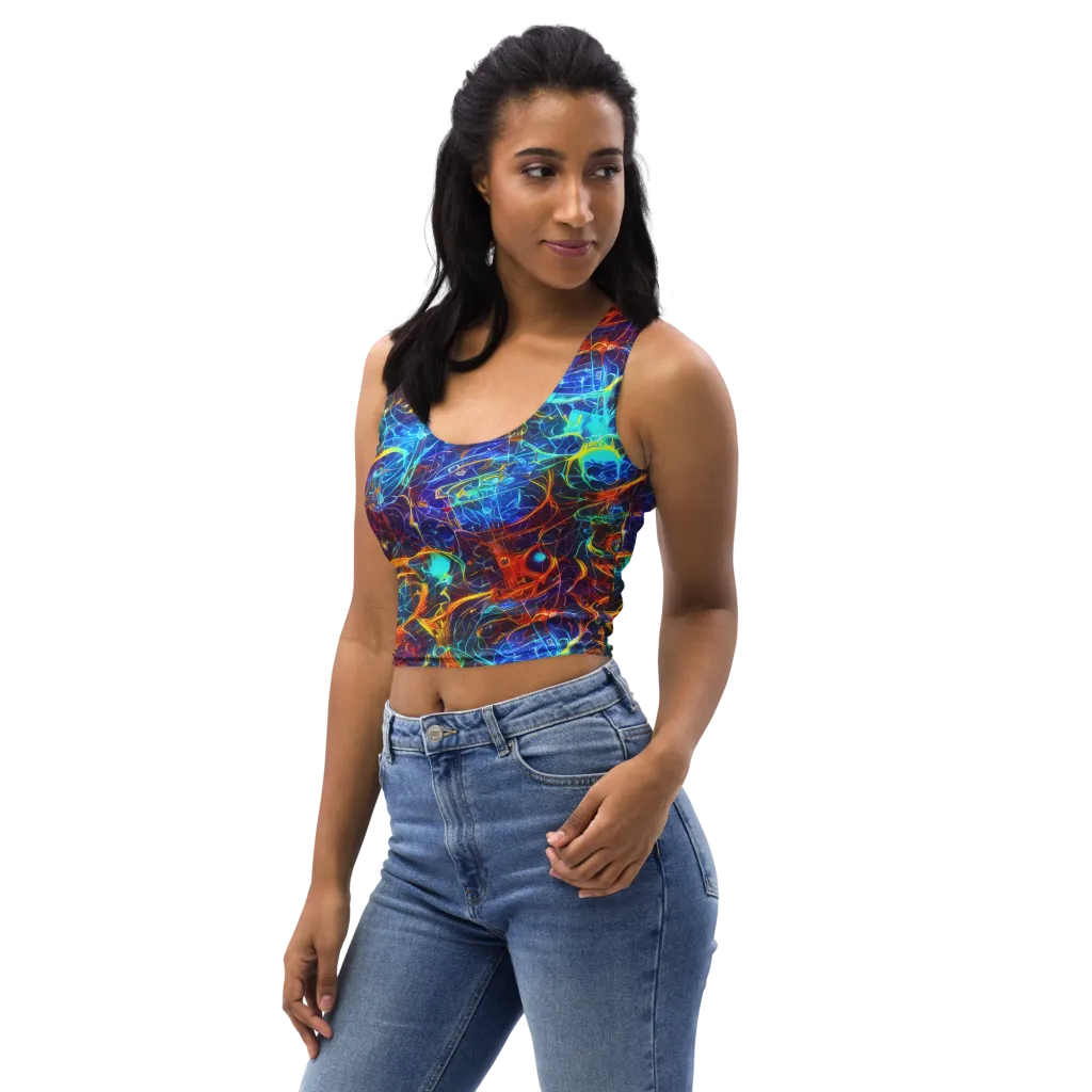 Blue Fire Matrix on Crop Top — Left Front