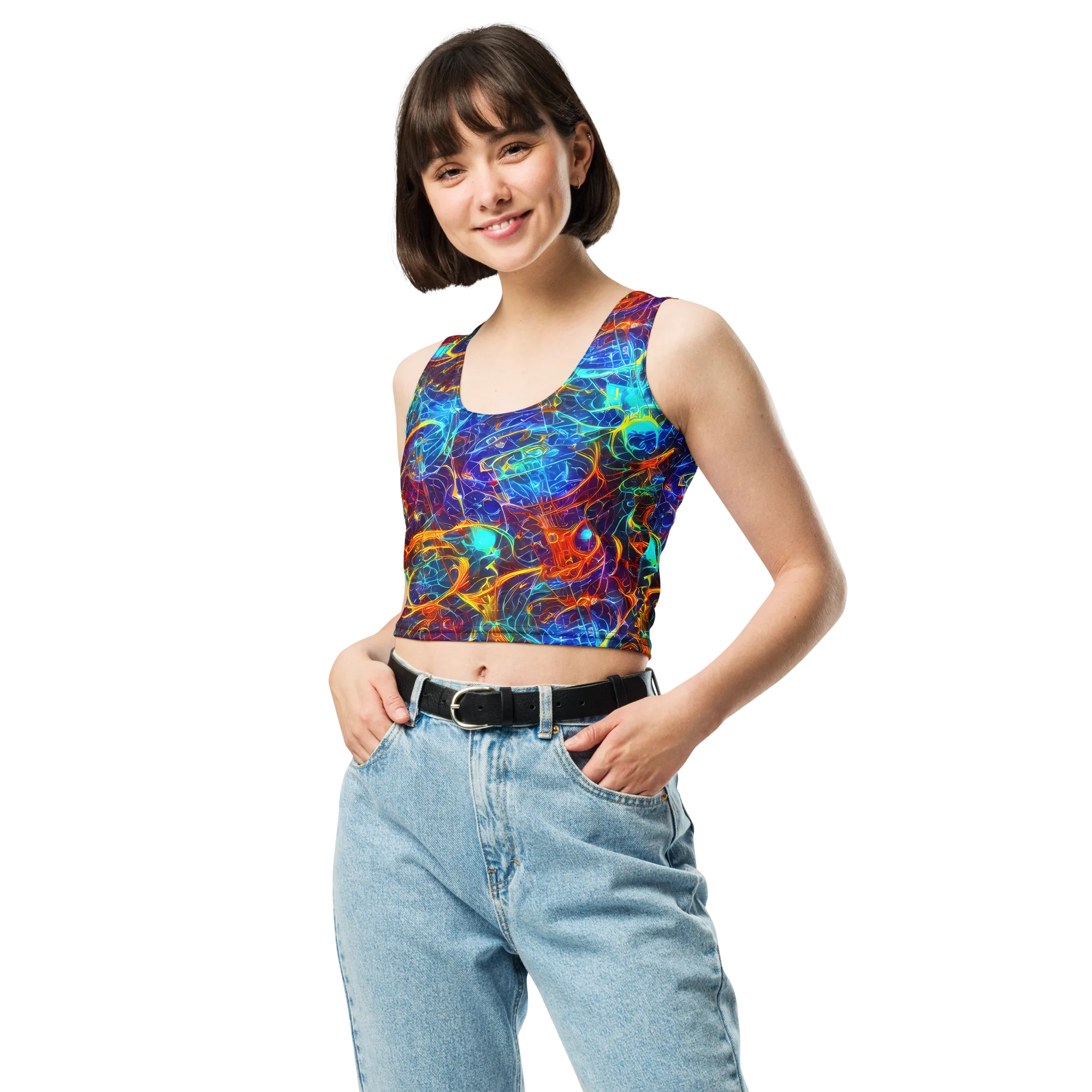 Blue Fire Matrix on Crop Top — Front