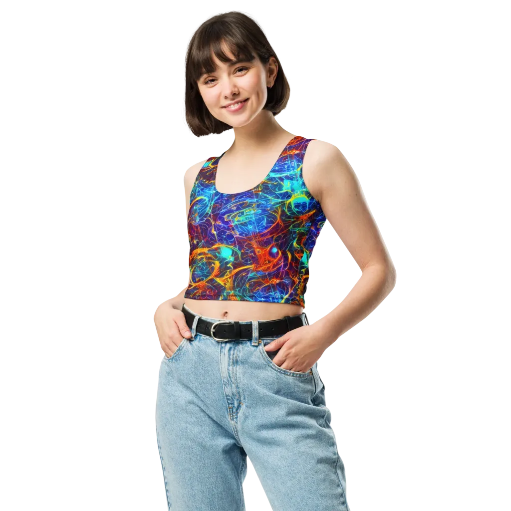 Blue Fire Matrix on Crop Top — Front