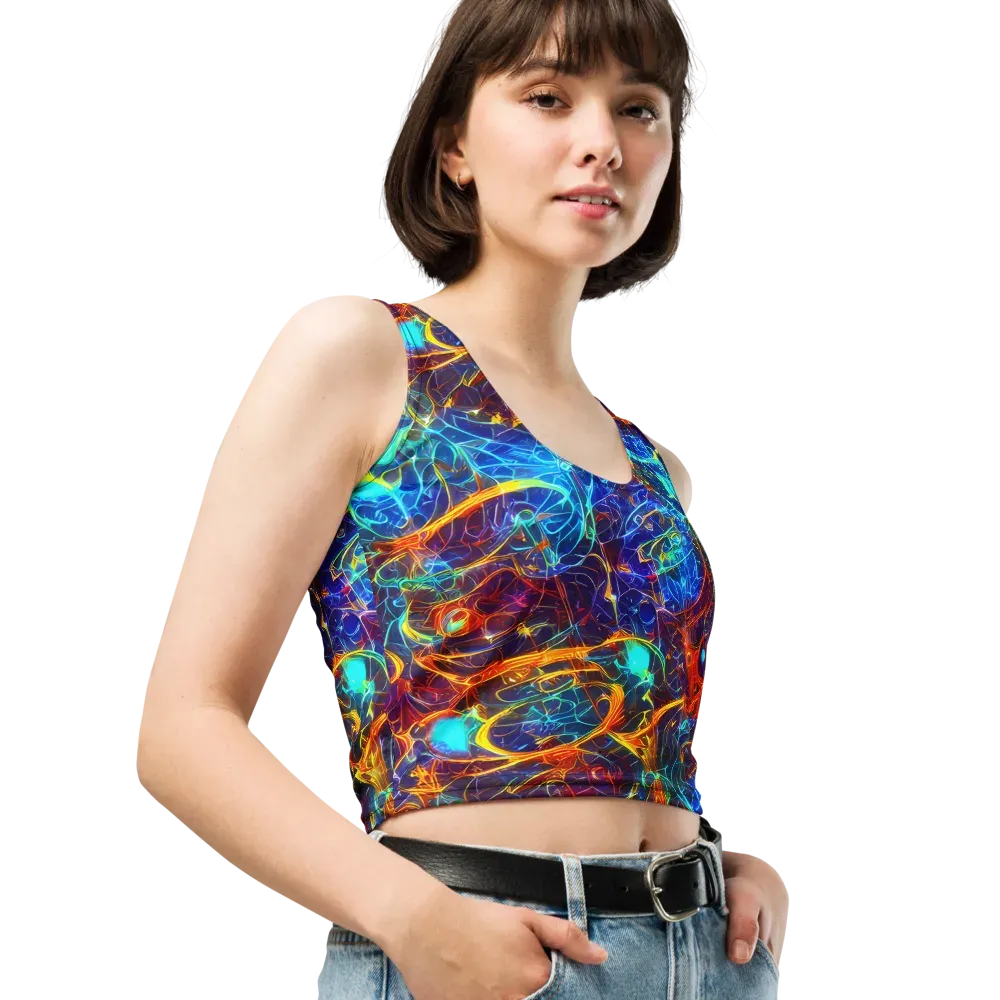 Blue Fire Matrix on Crop Top — Right Front