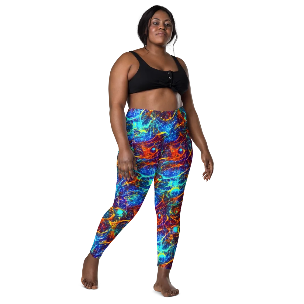 Blue Fire Matrix on Leggings with Pockets — Front