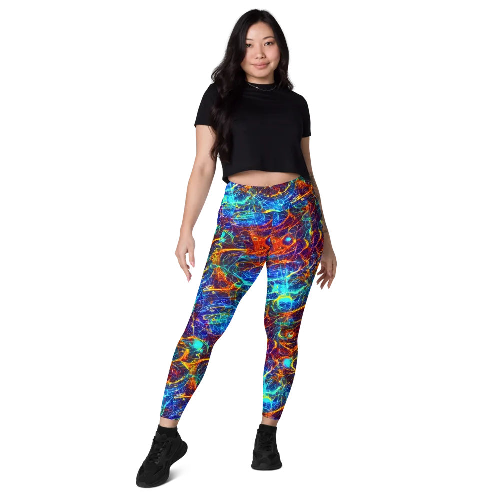 Blue Fire Matrix on Leggings with Pockets — Front
