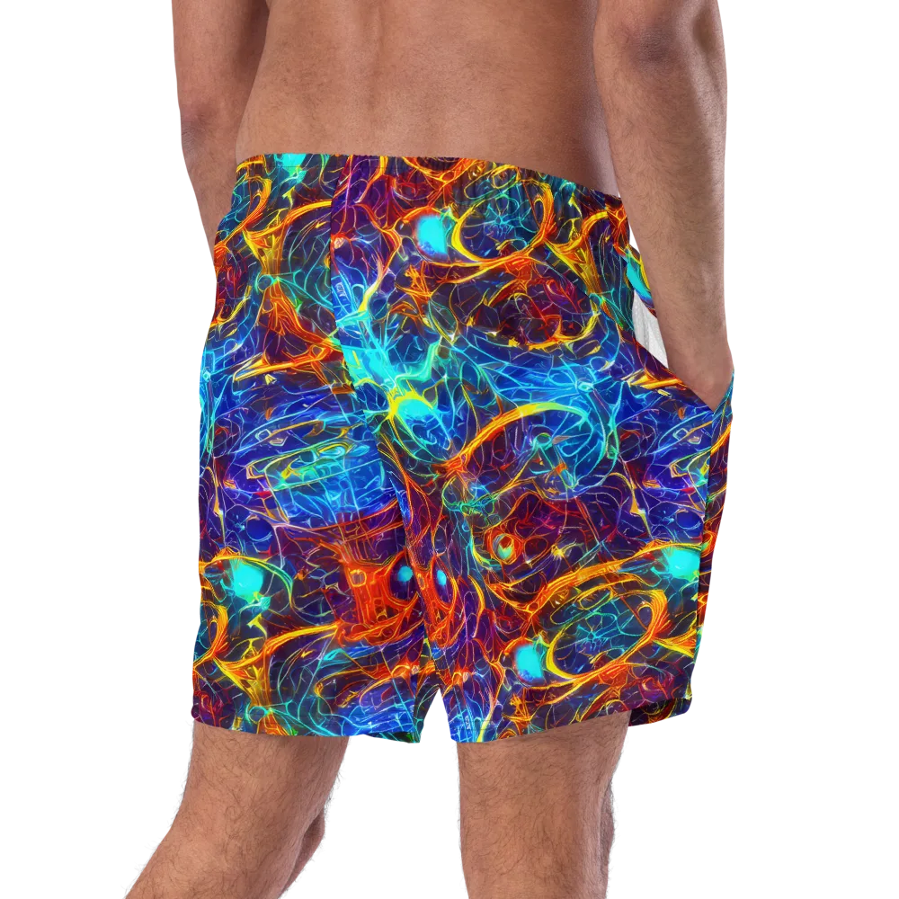 Blue Fire Matrix on Swim Trunks — Right Back